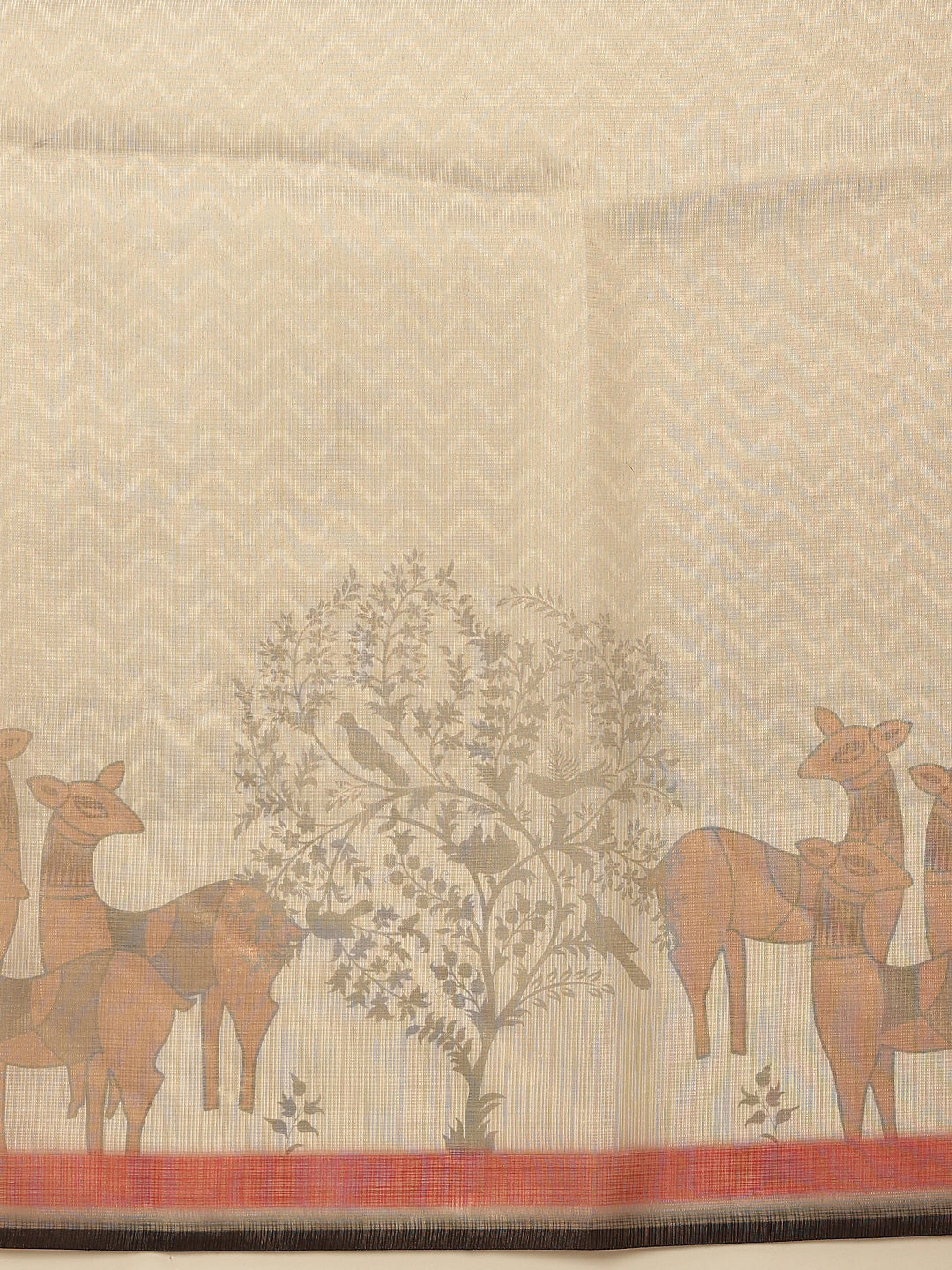 Hiral Fashion Beige Banarasi Cotton Silk Pichwai Digital Printed Saree | Swadesiicart