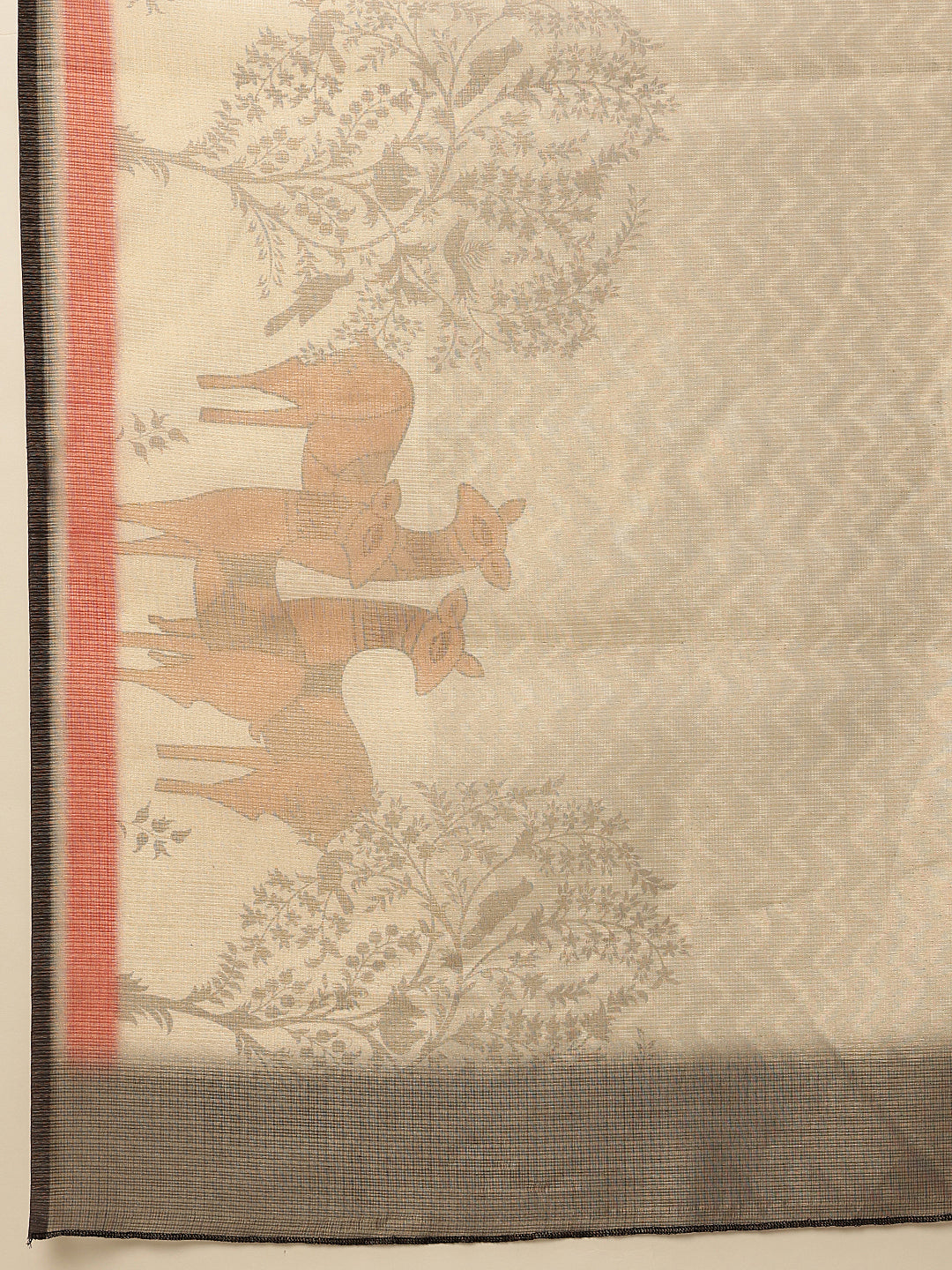 Hiral Fashion Beige Banarasi Cotton Silk Pichwai Digital Printed Saree | Swadesiicart