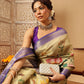 Hiral Fashion Beige Banarasi Tissue Silk Floral Digital Printed Saree | Swadesiicart