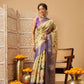 Hiral Fashion Beige Banarasi Tissue Silk Floral Digital Printed Saree | Swadesiicart