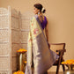 Hiral Fashion Beige Banarasi Tissue Silk Floral Digital Printed Saree | Swadesiicart