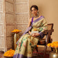 Hiral Fashion Beige Banarasi Tissue Silk Floral Digital Printed Saree | Swadesiicart