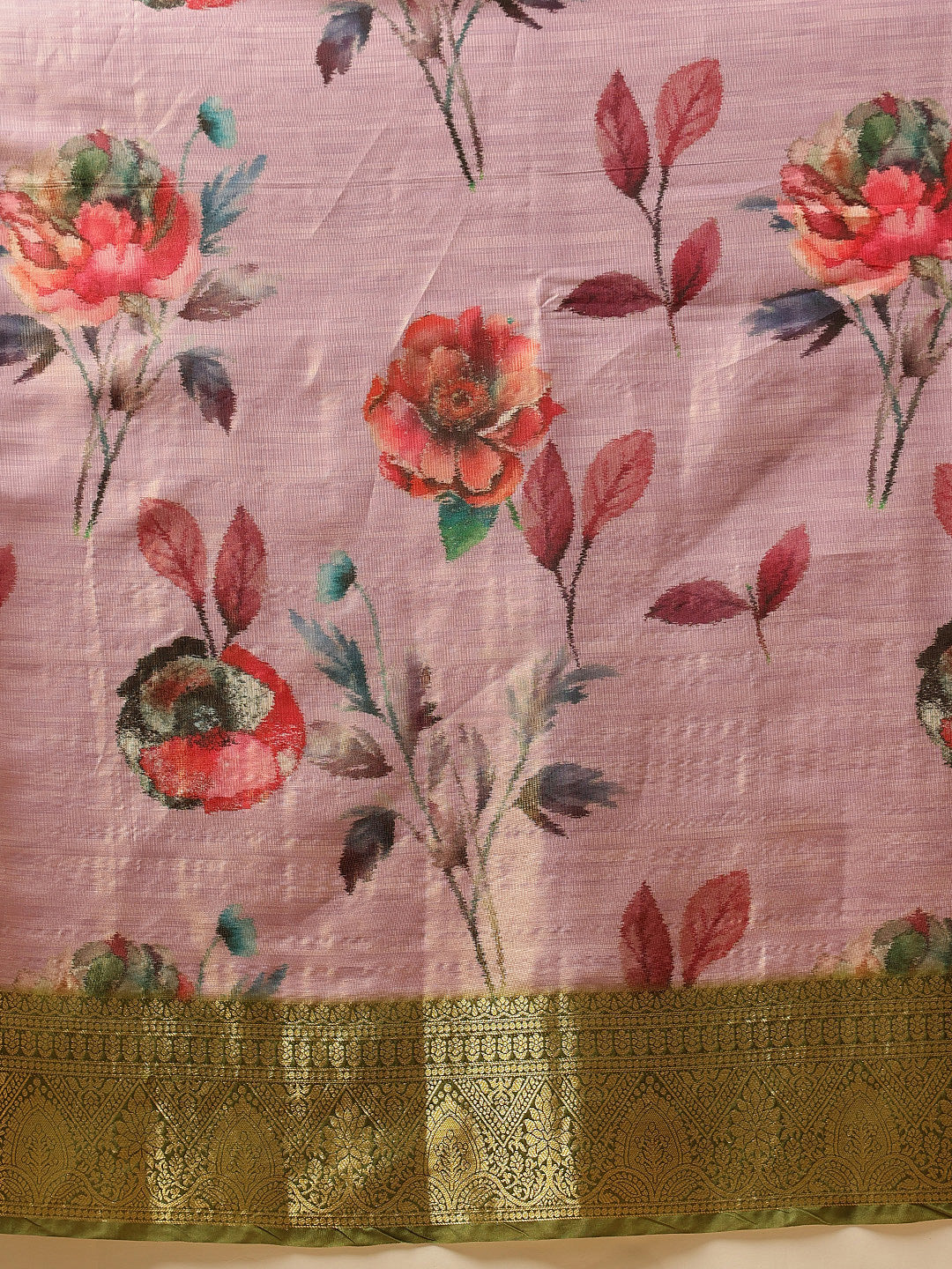 Hiral Fashion Lavender Banarasi Tissue Silk Floral Digital Printed Saree | Swadesiicart