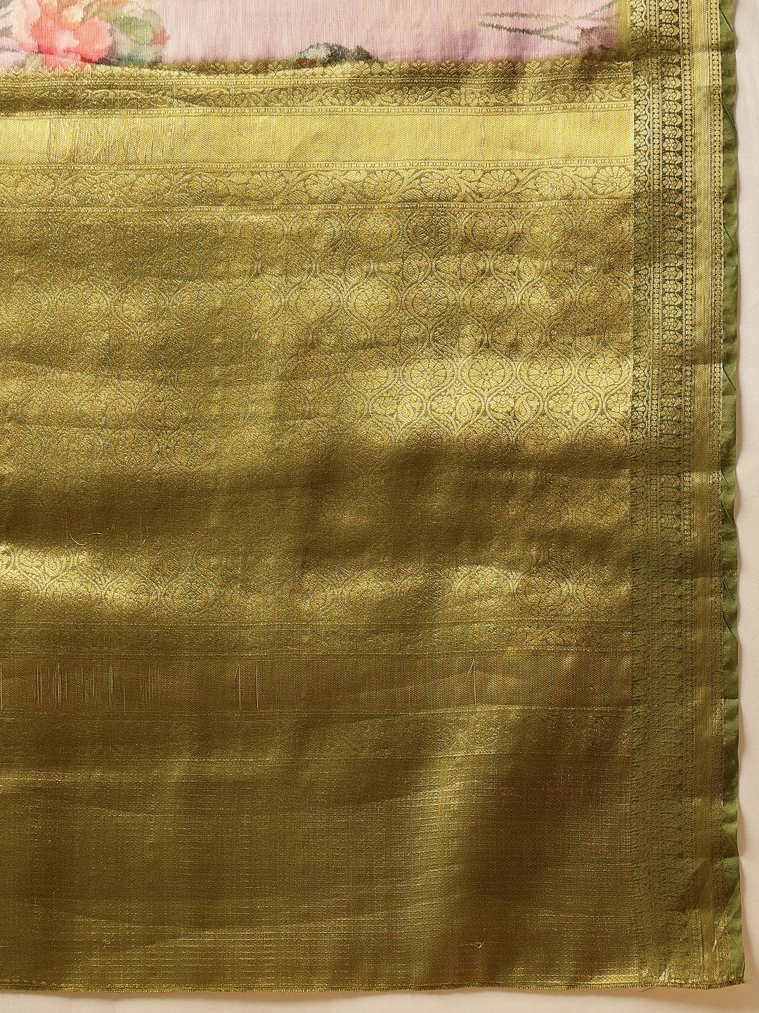 Hiral Fashion Lavender Banarasi Tissue Silk Floral Digital Printed Saree | Swadesiicart