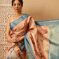 Hiral Fashion Peach Banarasi Tissue Silk Floral Digital Printed Saree | Swadesiicart