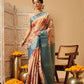 Hiral Fashion Peach Banarasi Tissue Silk Floral Digital Printed Saree | Swadesiicart