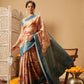 Hiral Fashion Peach Banarasi Tissue Silk Floral Digital Printed Saree | Swadesiicart