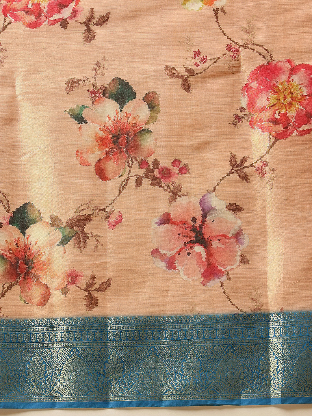 Hiral Fashion Peach Banarasi Tissue Silk Floral Digital Printed Saree | Swadesiicart