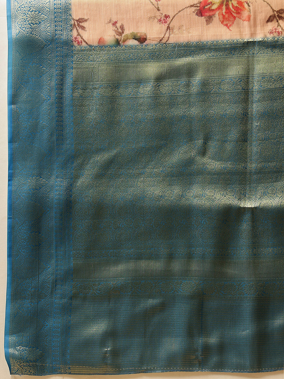 Hiral Fashion Peach Banarasi Tissue Silk Floral Digital Printed Saree | Swadesiicart