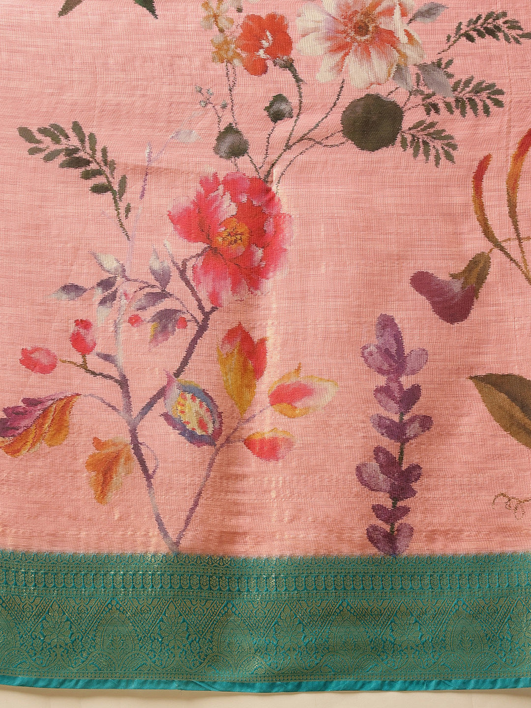 Hiral Fashion Pink Banarasi Tissue Silk Floral Digital Printed Saree | Swadesiicart
