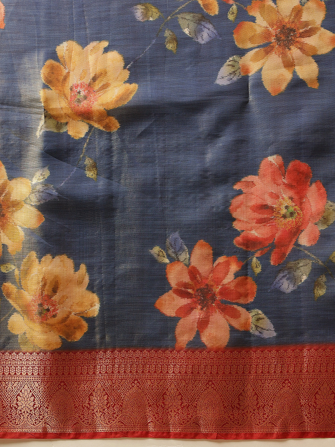 Hiral Fashion Blue Banarasi Tissue Silk Floral Digital Printed Saree | Swadesiicart