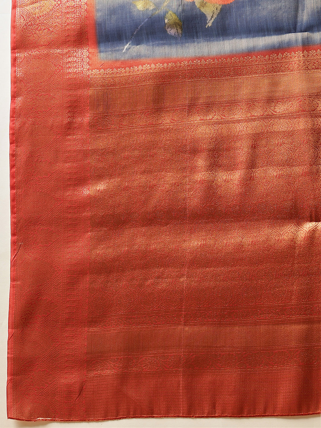 Hiral Fashion Blue Banarasi Tissue Silk Floral Digital Printed Saree | Swadesiicart