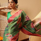 Hiral Fashion Green Banarasi Tissue Silk Floral Digital Printed Saree | Swadesiicart