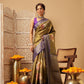 Hiral Fashion Olive Banarasi Tissue Silk Floral Digital Printed Saree | Swadesiicart