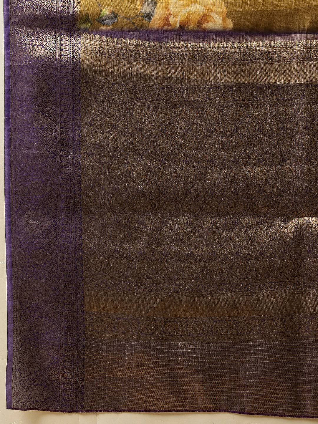 Hiral Fashion Olive Banarasi Tissue Silk Floral Digital Printed Saree | Swadesiicart