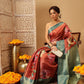Hiral Fashion Peach Banarasi Tissue Silk Floral Digital Printed Saree | Swadesiicart