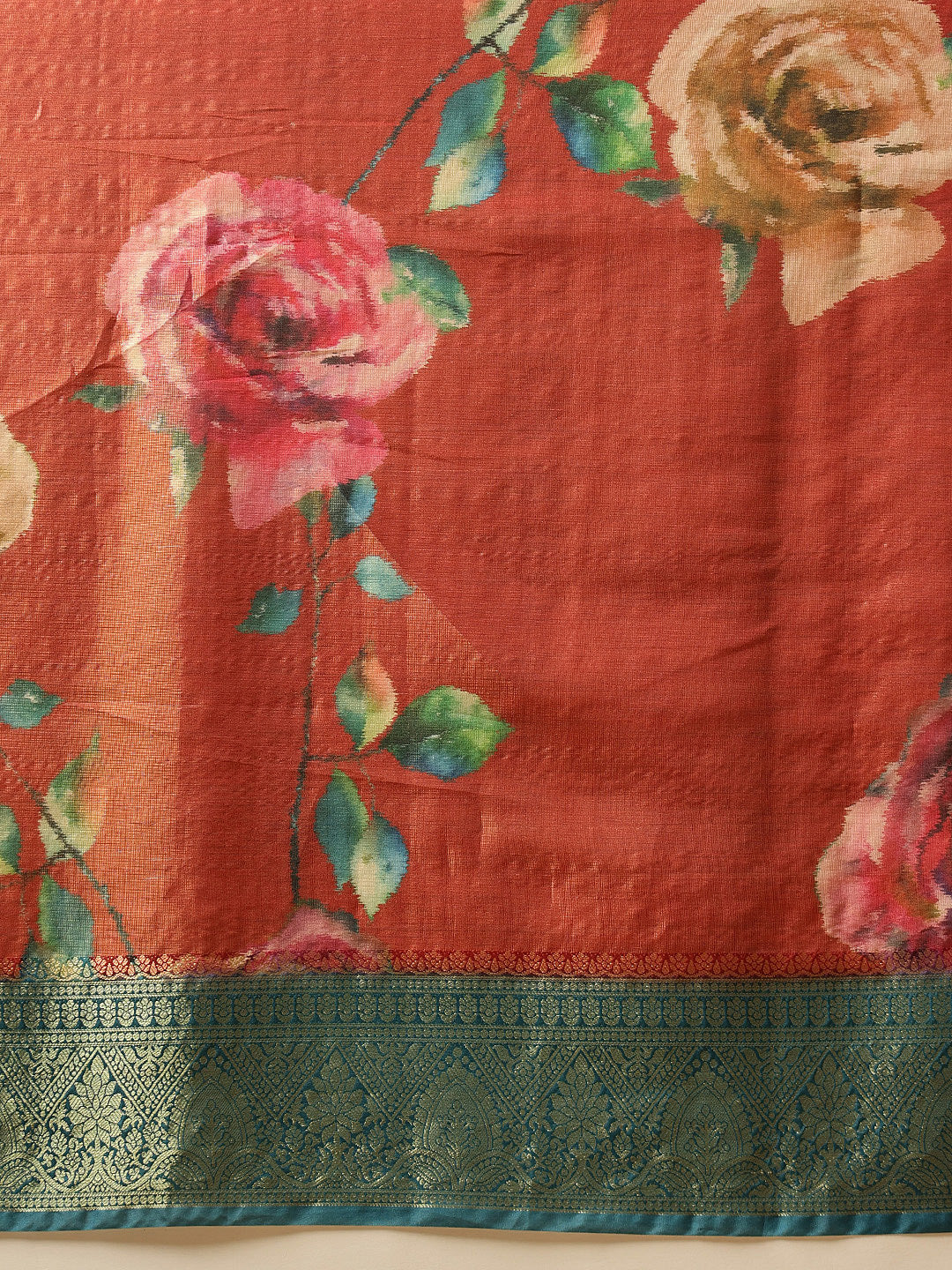 Hiral Fashion Peach Banarasi Tissue Silk Floral Digital Printed Saree | Swadesiicart