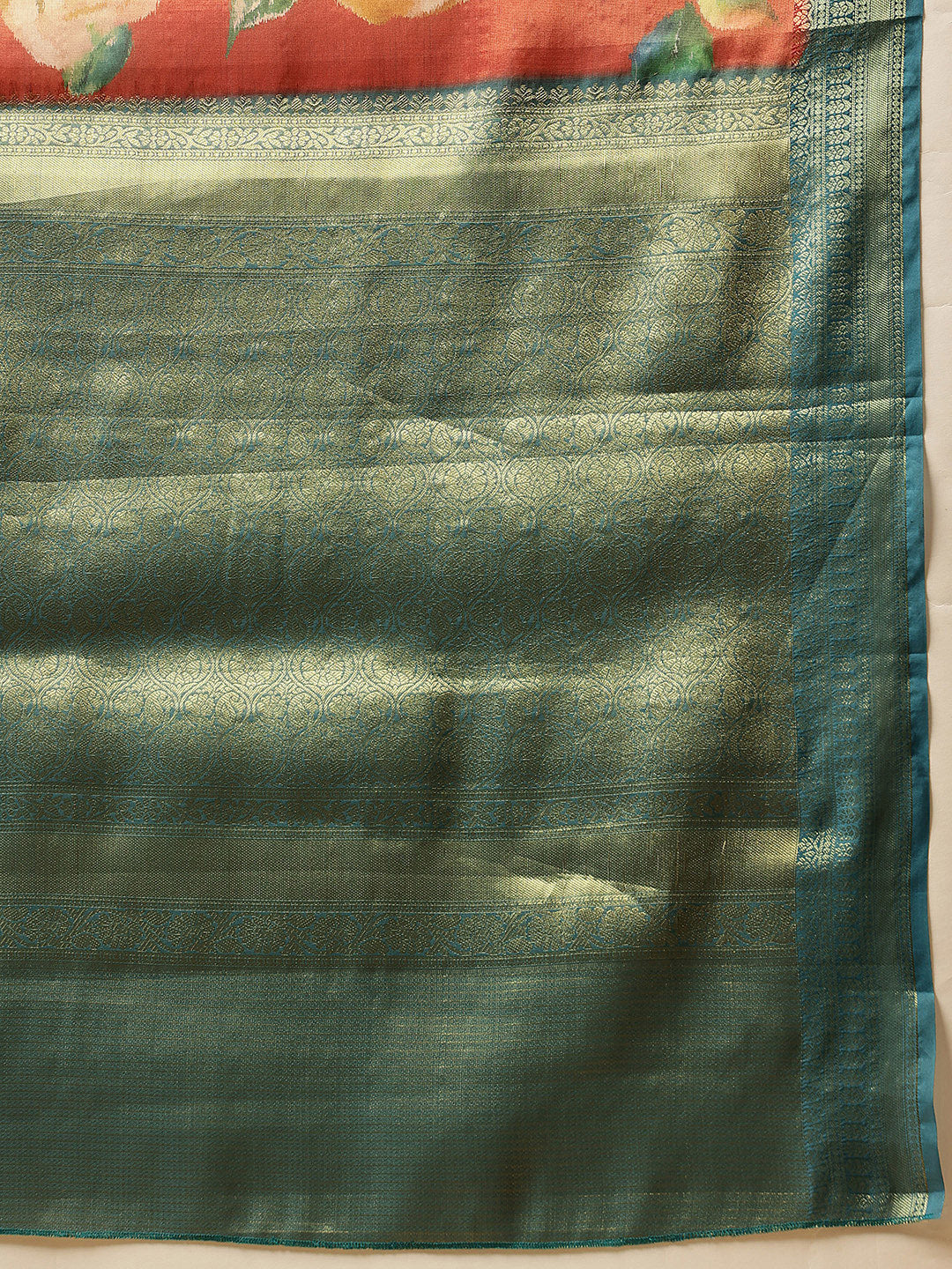 Hiral Fashion Peach Banarasi Tissue Silk Floral Digital Printed Saree | Swadesiicart