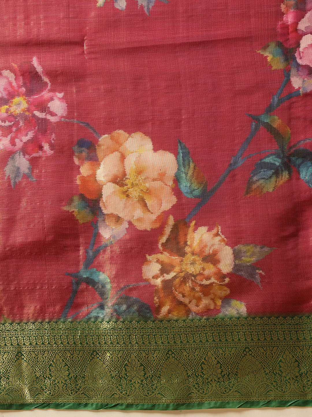Hiral Fashion Pink Banarasi Tissue Silk Floral Digital Printed Saree | Swadesiicart