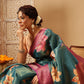 Hiral Fashion Teal Banarasi Tissue Silk Floral Digital Printed Saree | Swadesiicart
