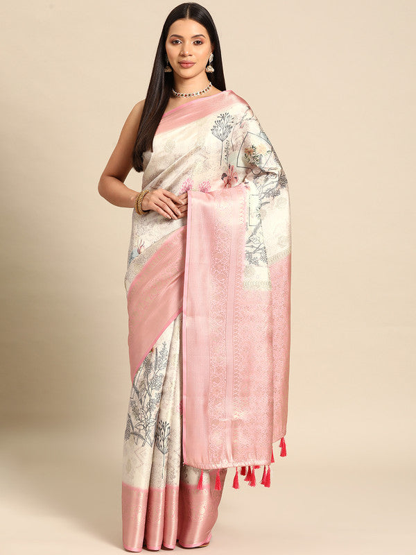 Multicolor Art Silk Woven Zari Design Kalamkari Saree with Unstitched Blouse - Hiral Fashion | Swadesiicart
