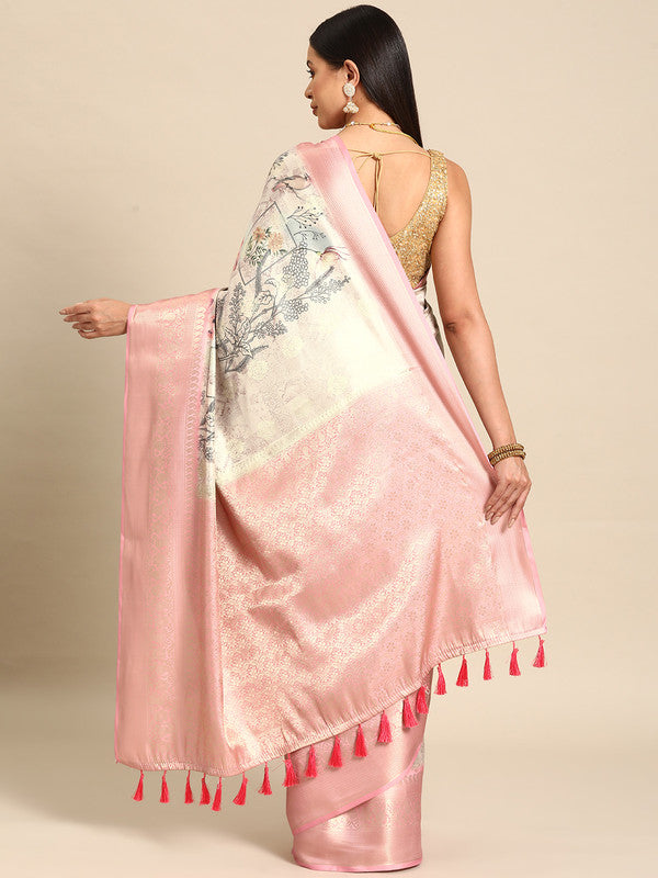 Multicolor Art Silk Woven Zari Design Kalamkari Saree with Unstitched Blouse - Hiral Fashion | Swadesiicart