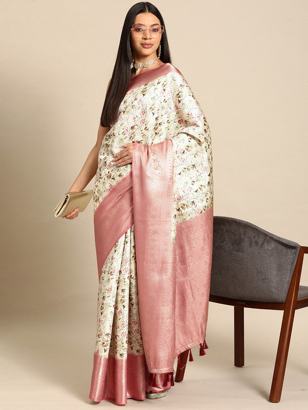 Multicolor Art Silk Woven Zari Design Kalamkari Saree with Unstitched Blouse - Hiral Fashion | Swadesiicart