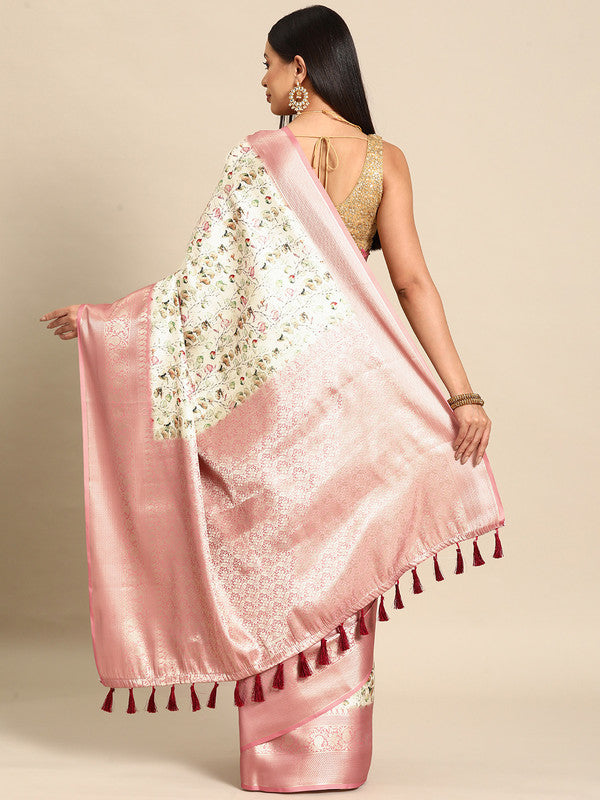 Multicolor Art Silk Woven Zari Design Kalamkari Saree with Unstitched Blouse - Hiral Fashion | Swadesiicart