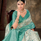 Turquoise Art Silk Printed Floral Saree with Unstitched Blouse - Hiral Fashion | Swadesiicart