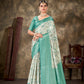 Turquoise Art Silk Printed Floral Saree with Unstitched Blouse - Hiral Fashion | Swadesiicart
