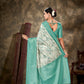 Turquoise Art Silk Printed Floral Saree with Unstitched Blouse - Hiral Fashion | Swadesiicart