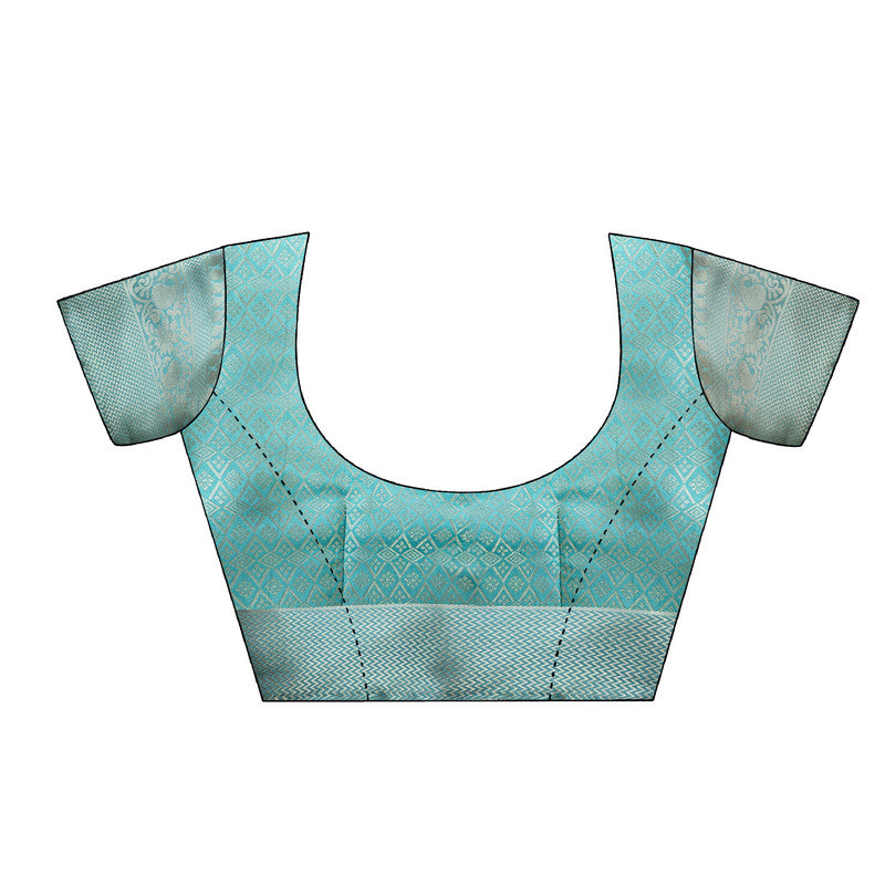Turquoise Art Silk Printed Floral Saree with Unstitched Blouse - Hiral Fashion | Swadesiicart
