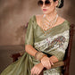 Olive Art Silk Printed Floral Saree with Unstitched Blouse - Hiral Fashion | Swadesiicart