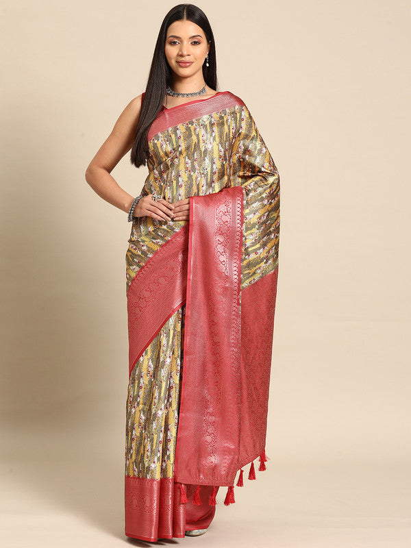 Multicolor Art Silk Woven Zari Design Floral Saree with Unstitched Blouse - Hiral Fashion | Swadesiicart