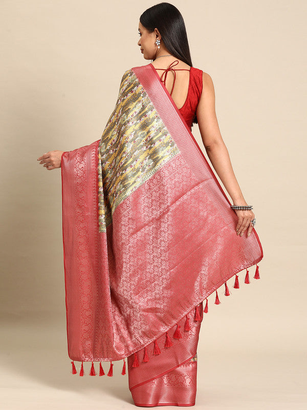 Multicolor Art Silk Woven Zari Design Floral Saree with Unstitched Blouse - Hiral Fashion | Swadesiicart