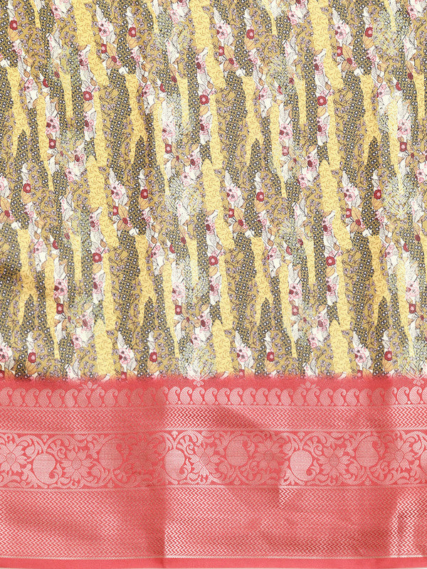 Multicolor Art Silk Woven Zari Design Floral Saree with Unstitched Blouse - Hiral Fashion | Swadesiicart