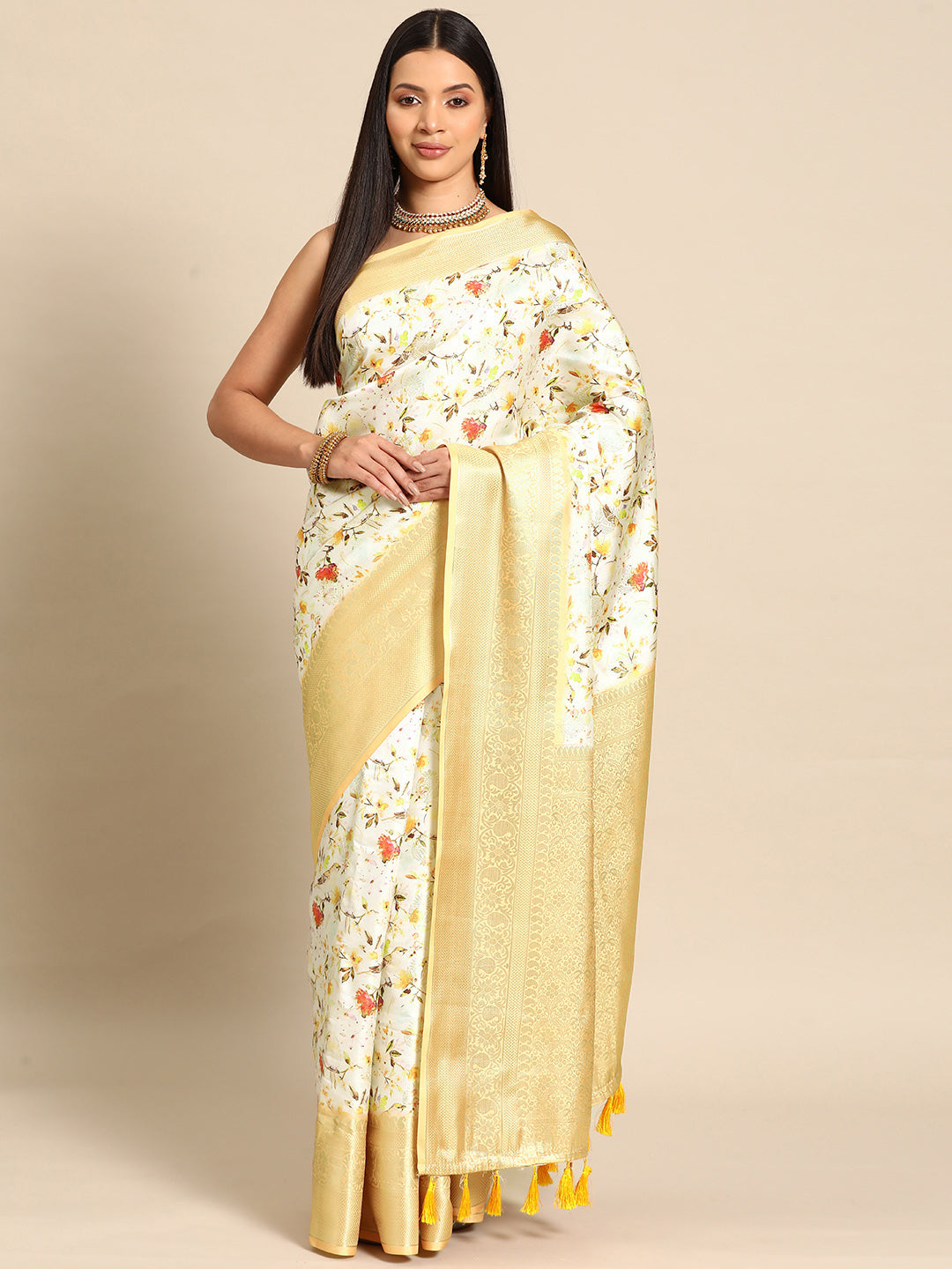 Multicolor Art Silk Woven Zari Design Floral Saree with Unstitched Blouse - Hiral Fashion | Swadesiicart