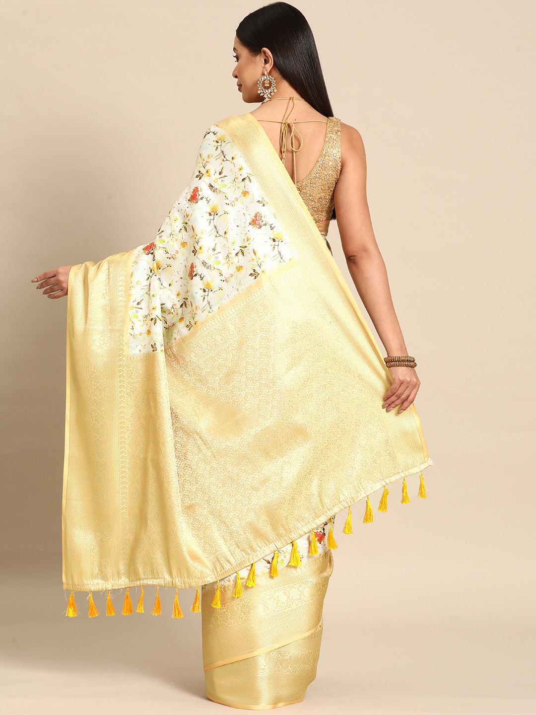 Multicolor Art Silk Woven Zari Design Floral Saree with Unstitched Blouse - Hiral Fashion | Swadesiicart