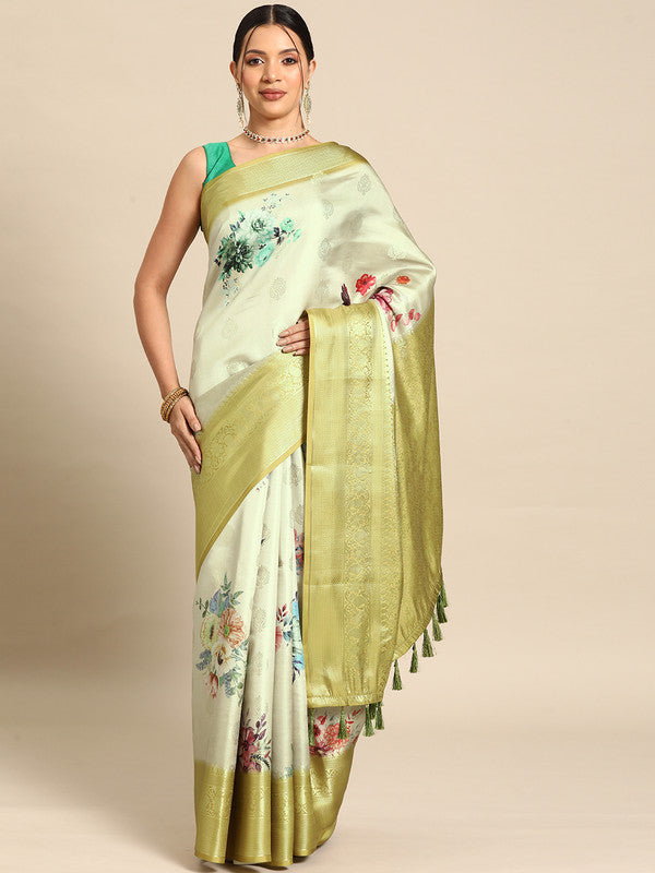 Multicolor Art Silk Woven Zari Design Floral Saree with Unstitched Blouse - Hiral Fashion | Swadesiicart