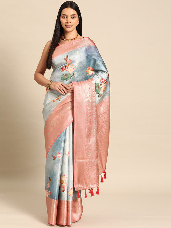 Multicolor Art Silk Woven Zari Design Floral Saree with Unstitched Blouse - Hiral Fashion | Swadesiicart