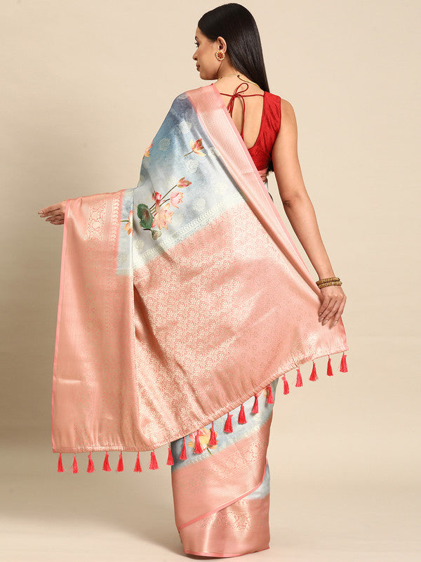 Multicolor Art Silk Woven Zari Design Floral Saree with Unstitched Blouse - Hiral Fashion | Swadesiicart