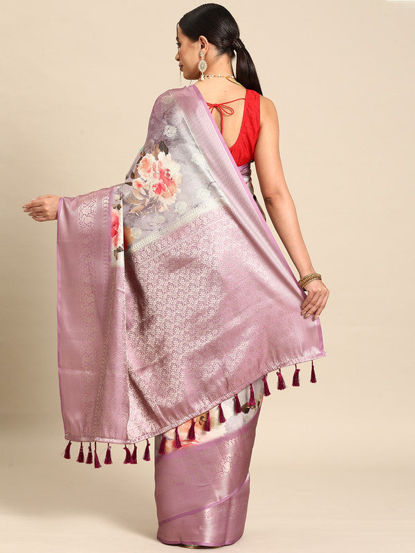 Multicolor Art Silk Woven Zari Design Floral Saree with Unstitched Blouse - Hiral Fashion | Swadesiicart