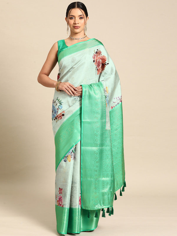 Multicolor Art Silk Woven Zari Design Floral Saree with Unstitched Blouse - Hiral Fashion | Swadesiicart