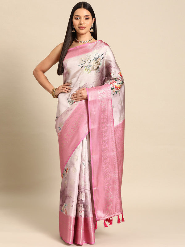 Multicolor Art Silk Woven Zari Design Floral Saree with Unstitched Blouse - Hiral Fashion | Swadesiicart