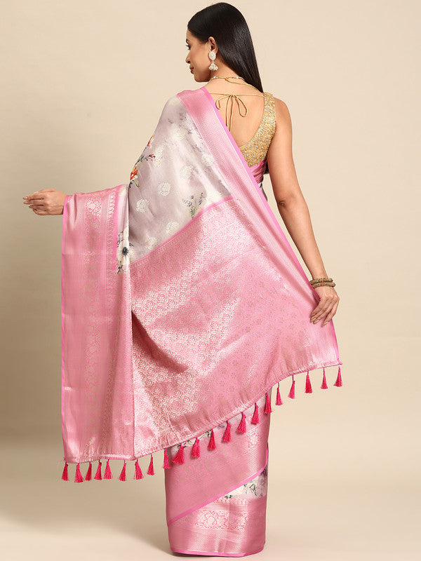 Multicolor Art Silk Woven Zari Design Floral Saree with Unstitched Blouse - Hiral Fashion | Swadesiicart