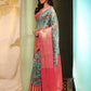 Blue Art Silk Digital Print Floral Saree with Unstitched Blouse - Hiral Fashion | Swadesiicart