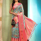 Blue Art Silk Digital Print Floral Saree with Unstitched Blouse - Hiral Fashion | Swadesiicart