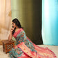 Blue Art Silk Digital Print Floral Saree with Unstitched Blouse - Hiral Fashion | Swadesiicart