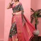 Brown Art Silk Digital Print Floral Saree with Unstitched Blouse - Hiral Fashion | Swadesiicart