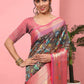 Brown Art Silk Digital Print Floral Saree with Unstitched Blouse - Hiral Fashion | Swadesiicart